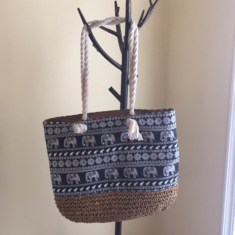 Elephant and Straw Large Shopper Bag